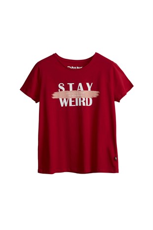 Bad Bear Kadın Parlak Kırmızı Tişört Stay Weırd Tee