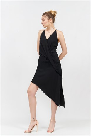 Ejja Design -  Asimetrik Kobe Elbise Siyah