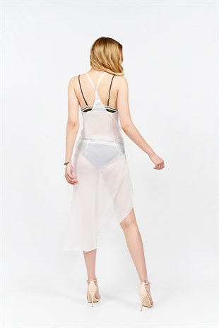 Ejja Design -  Asimetrik Şifon Elbise Beyaz