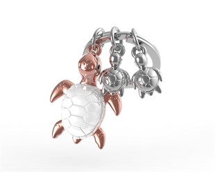 Metalmorphose - Kaplumbağa Ailesi Anahtarlık - Beyaz- Rose Gold - Gümüş