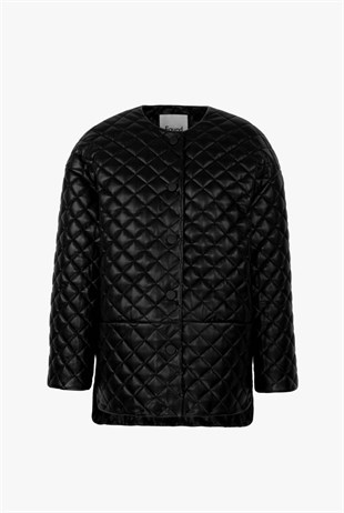 QUILTED FAUX LEATHER JACKET
